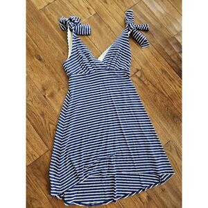 Trina Turk Navy and White Tie-Shoulder Striped Maxi Dress